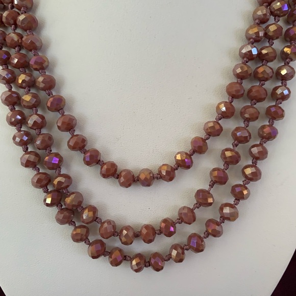 Dusty Rose AB Czech Crystals Flapper Length Vintage Necklace - Picture 4 of 6